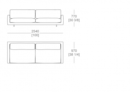 Sofa W. 2540 mm split sitting cushion - armrest W. 100 mm
