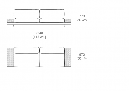 Sofa W. 2940 mm, top support W. 300 x D. 840 mm - split sitting cushion