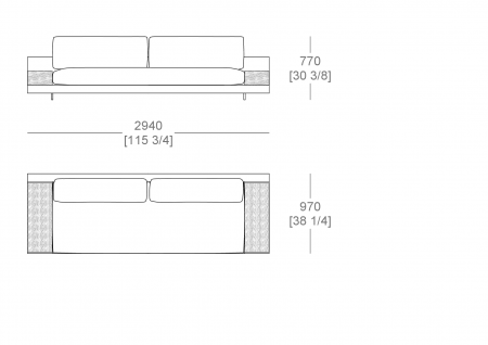 Sofa W. 2940 mm, top support W. 300 x D. 840 mm - full sitting cushion